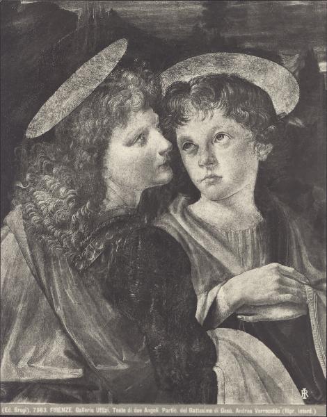 Dipinto - Battesimo di Cristo (particolare degli angeli) - Andrea Verrocchio, Leonardo da Vinci - Firenze - Galleria degli Uffizi