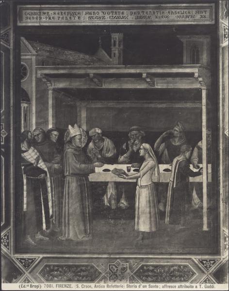 Dipinto murale - S. Ludovico di Tolosa serve i poveri a mensa - Taddeo Gaddi - Firenze - Basilica di S. Croce - Refettorio (oggi Museo dell'Opera di S. Croce)