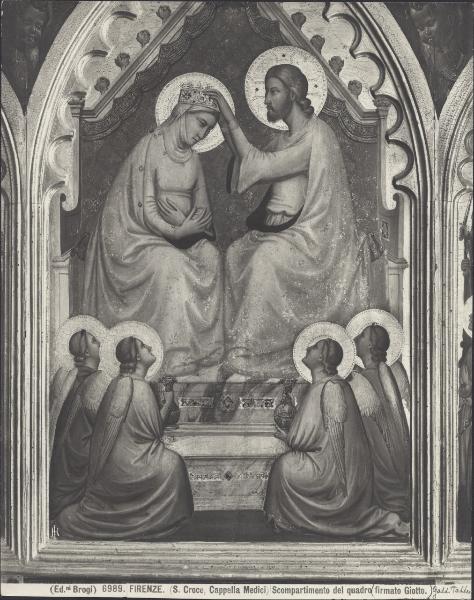 Scomparto di polittico dipinto - Incoronazione di Maria Vergine - Giotto (e aiuti) e Taddeo Gaddi - Firenze - Basilica di S. Croce - Cappella dei Medici