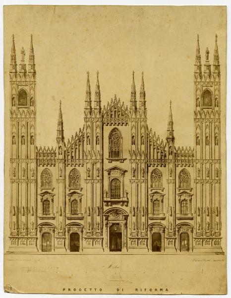 Incisione - Progetto di facciata per il Duomo di Milano - Cesare Tosi e Giovanni Pagani