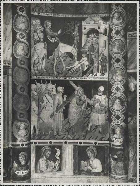 Dipinto murale - Ingresso di Cristo a Gerusalemme e Cristo trasporta la croce - Como - Basilica di S. Abbondio - Abside
