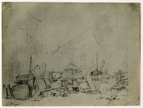 Disegno - Barricate a Milano durante le Cinque Giornate del 1848 - Corso di Porta Romana - Felice Donghi