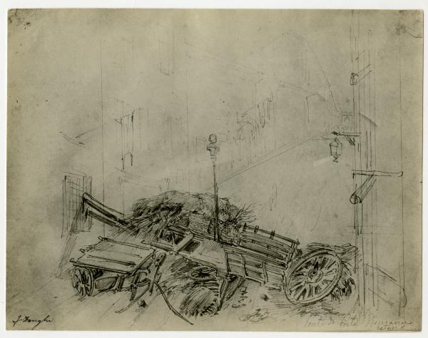 Disegno - Barricate a Milano durante le Cinque Giornate del 1848 - Ponte di Porta Romana - Felice Donghi