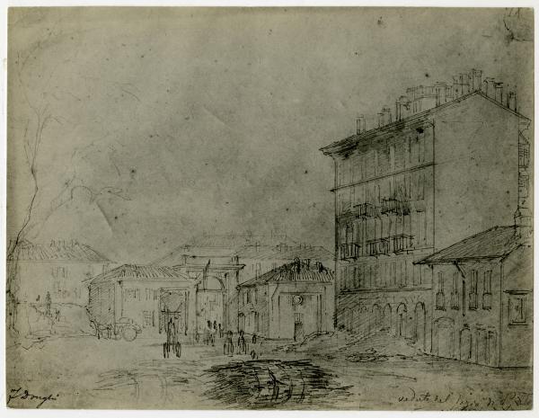 Disegno - Barricate a Milano durante le Cinque Giornate del 1848 - Dazio (?) - Felice Donghi