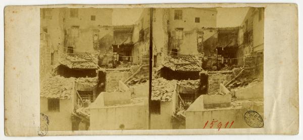 Sicilia -Spedizione dei Mille - Veduta - Rivoluzione e presa di Palermo - Piazza del mercato nuovo - rovine di edifici e barricate - bombardamenti - macerie