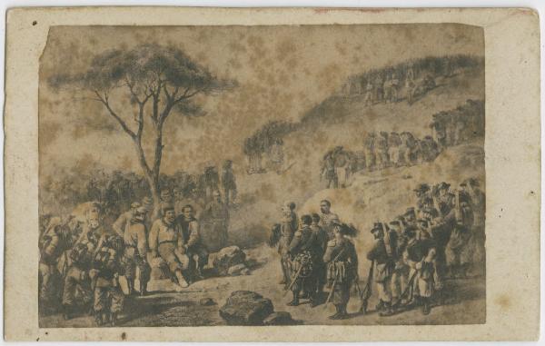 Disegno - Scena - Aspromonte - Il colonnello Pallavicino presentato a Garibaldi.