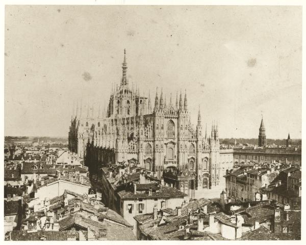 Milano - Duomo con baldacchino allestito per la visita dell'imperatore Francesco Giuseppe nel 1857