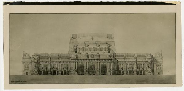 Milano - Stazione Centrale - prospetto - disegno - facciata principale - Ulisse Stacchini