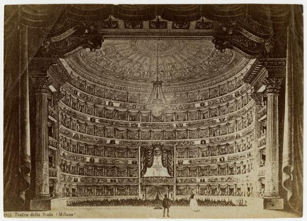 Stampa - Teatro della Scala, veduta dei palchi dal palcoscenico - 1850 ca. - Francesco Citterio - Milano - Raccolta Achille Bertarelli