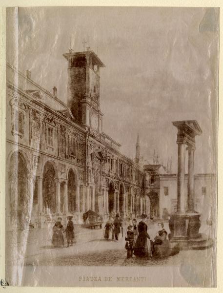 Disegno - Milano - Piazza dei Mercanti - Palazzo dei Giureconsulti - passaggio della Pescheria Vecchia