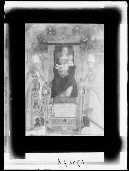 Dipinto - Madonna con Bambino in trono tra san Zeno e san Nicola di Bari - Morone Francesco - Pinacoteca Nazionale di Brera - Milano