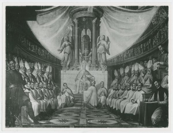 Dipinto - Ciclo dei "fatti della vita del beato Carlo", il beato Carlo celebra sei concilii provinciali e undici sinodi diocesani, 1602 - Giovanni Mauro della Rovere detto "Il Fiammenghino" - Milano - Ven. Fabbrica del Duomo