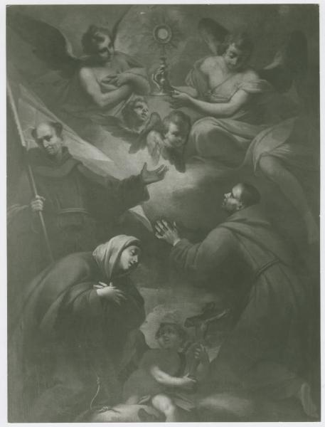 Dipinto (tela) - San Pasquale, Santa Margherita da Cortona, San Giovanni da Capestrano in adorazione dell'Eucarestia - Filippo Abbiati - Milano - Chiesa di Sant'Angelo - Cappella di San Francesco di Sales