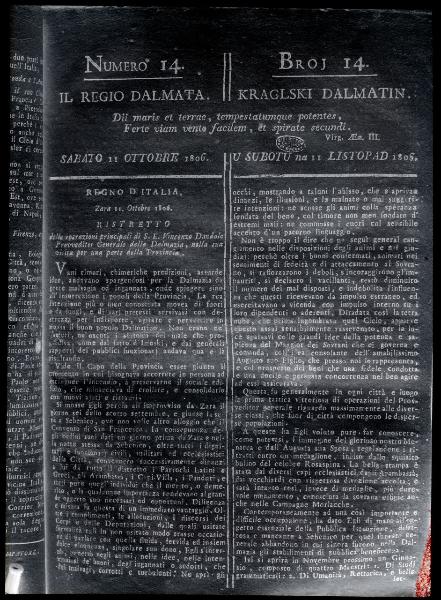 Pagina di giornale - Il Regio Dalmata - n. 14 - 11 ottobre 1806 - Milano - Museo del Risorgimento
