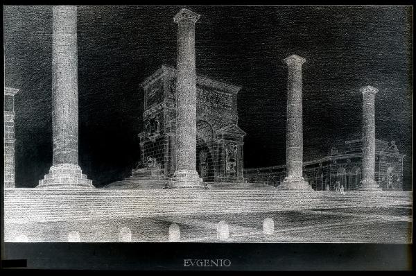 Milano - Palazzo della Permanente - esposizione - Concorso per il monumento ai caduti di Milano - bozzetto n.71 - architetto Alessandro Minali - disegno