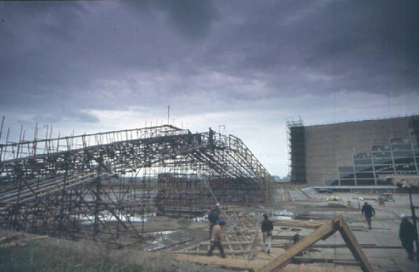 Set cinematografico del film "Il Casanova" - regia di Federico Fellini. Veduta del set