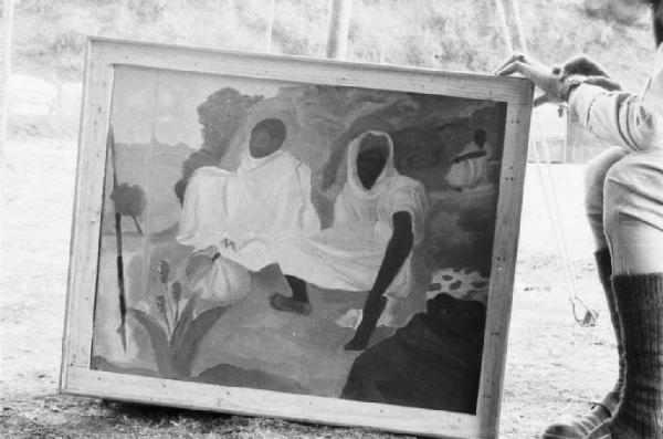 Viaggio in Africa. Riproduzione di un dipinto raffigurante due indigeni