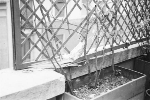 Italia Seconda Guerra Mondiale. Milano. Il balcone di casa Patellani danneggiato dal bombardamento del 12/8/1943