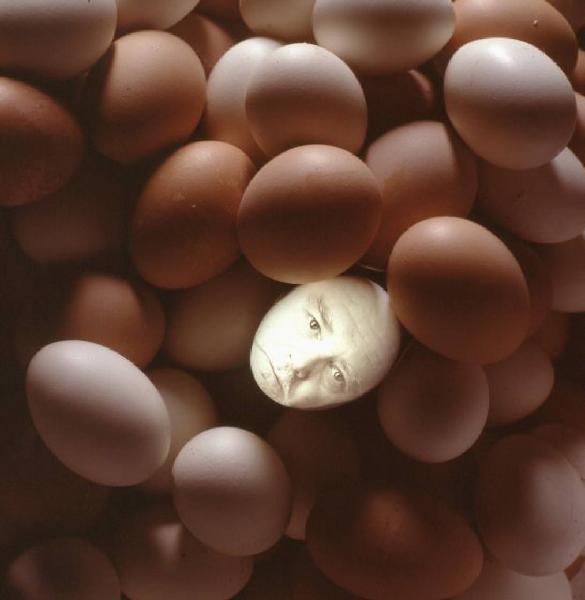 Klaustrofobia. Ritratto maschile - autoritratto dell'artista proiettato su fondale "Uova"