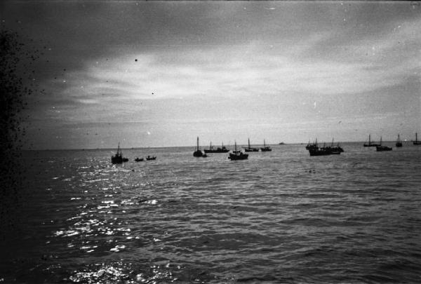 Cascais. Le barche da pesca ancorate nello specchio di mare antistante