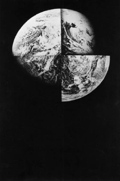 Riproduzione di un'opera di Bruno Di Bello - Immagine del globo terrestre scomposto in quattro quarti