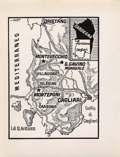 Sardegna - Riproduzione di disegno - Carta geografica