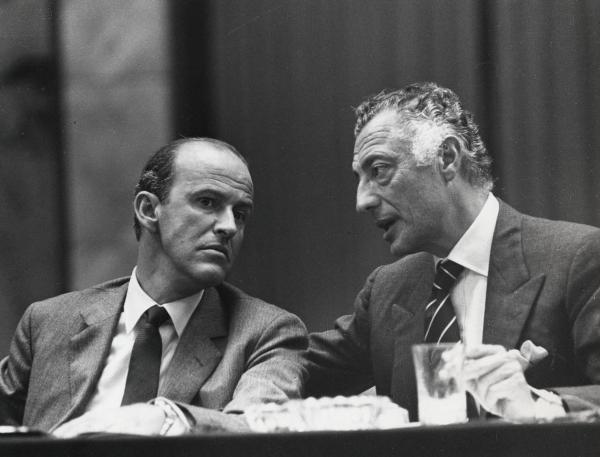 Milano - Sede Montedison - Assemblea degli azionisti - Doppio ritratto maschile - Leopoldo Pirelli e Gianni Agnelli