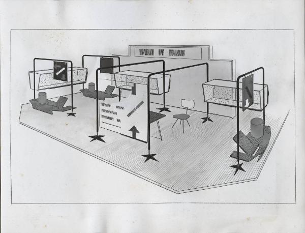 Fiera - Riproduzione di un bozzetto di un allestimento fieristico