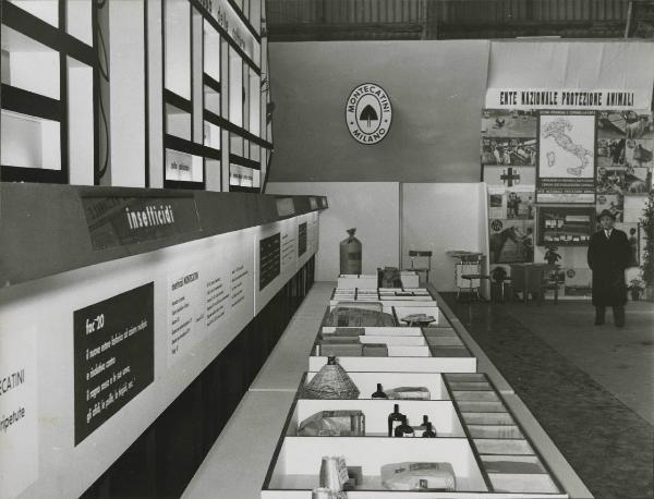 Verona - Fiera dell'agricoltura del 1956 - Stand Montecatini dedicato ai prodotti per l'agricoltura - Allestimento con esposizione di prodotti