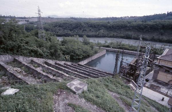 Cornate d'Adda - Centrale idroelettrica Bertini - Scaricatore a gradoni - Sottostazione elettrica - Fiume Adda
