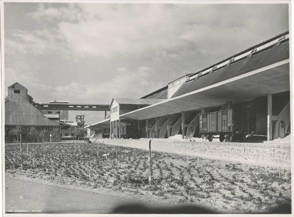 Catania - Stazione Bicocca - Prodotti chimici per l'agricoltura - Stabilimento perfosfato - Magazzino perfosfato - Veduta laterale - Carri ferroviari