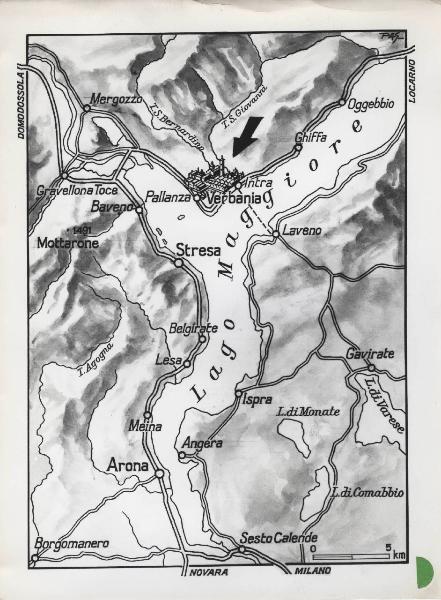 Riproduzione di disegno - Carta geografica - Lago Maggiore - Verbania - Rhodiatoce