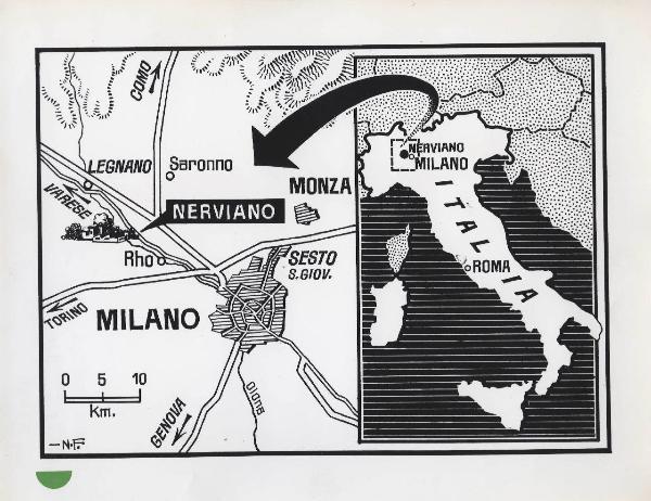 Nord Italia - Riproduzione di disegno - Carta geografica - Nerviano