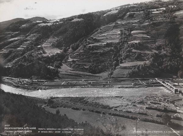 Chiusa - Società elettrica Alto Adige - Impianto idroelettrico di Ponte Gardena - Fiume Adige - Presa d'acqua - Cantiere - Veduta