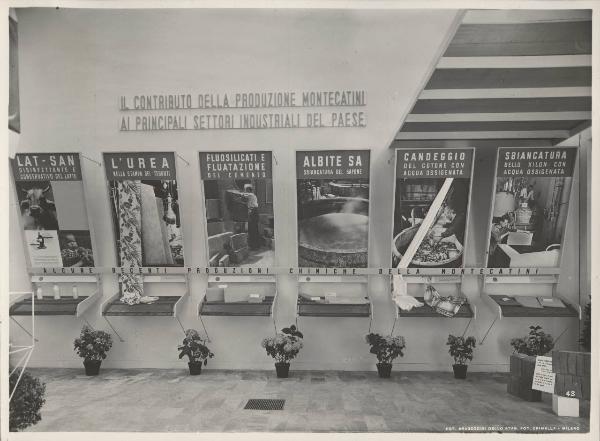 Milano - Fiera campionaria del 1947 - Padiglione Montecatini - Sala prodotti chimici per l'industria - Pannelli esplicativi