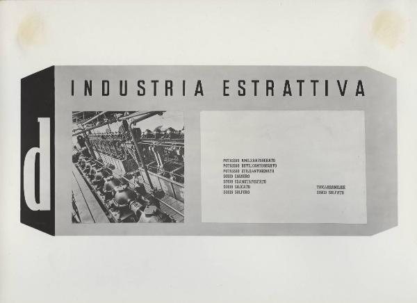 Milano - Fiera campionaria del 1947 - Padiglione Montecatini - Sala prodotti chimici per l'industria - Riproduzione tabelle e grafici statistici - Composti utilizzati nell'industria estrattiva