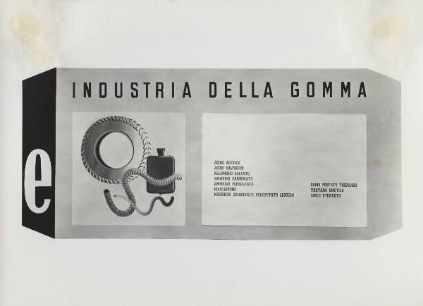 Milano - Fiera campionaria del 1947 - Padiglione Montecatini - Sala prodotti chimici per l'industria - Riproduzione tabelle e grafici statistici - Composti utilizzati nell'industria della gomma