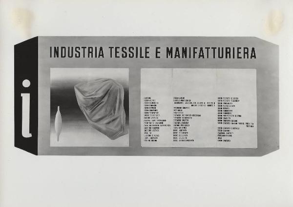Milano - Fiera campionaria del 1947 - Padiglione Montecatini - Sala prodotti chimici per l'industria - Riproduzione tabelle e grafici statistici - Composti utilizzati nell'industria tessile e manifatturiera