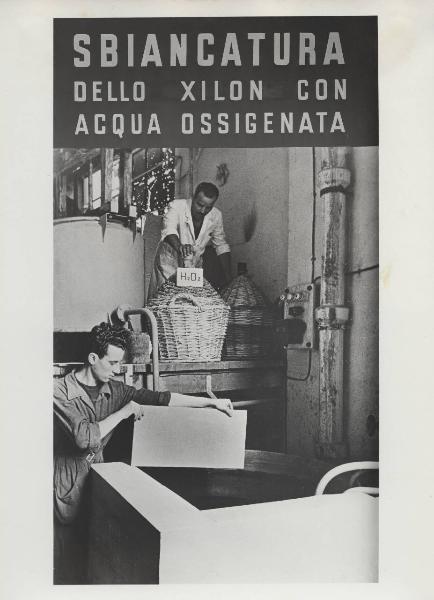 Milano - Fiera campionaria del 1947 - Padiglione Montecatini - Sala prodotti chimici per l'industria - Riproduzione tabelle e grafici statistici - Sbiancatura dello xilon con acqua ossigenata
