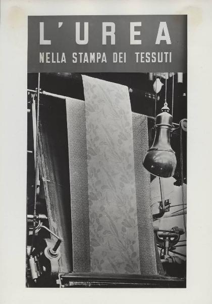 Milano - Fiera campionaria del 1947 - Padiglione Montecatini - Sala prodotti chimici per l'industria - Riproduzione tabelle e grafici statistici - Utilizzo dell'urea nella stampa dei tessuti