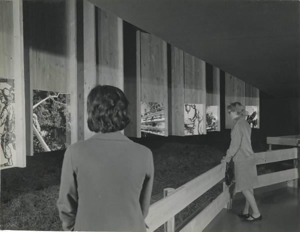 Milano - Fiera campionaria del 1966 - Padiglione Montecatini Edison - Mostra "chimica: agricoltura più ricca" - Sala "occorre un salto qualitativo" - Visitatrici