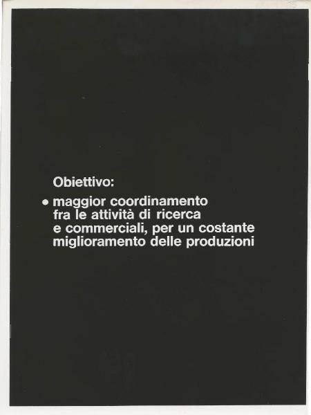 Milano - Fiera campionaria del 1973 - Padiglione Montedison - Riproduzione di pannello espositivo - Elettromeccanica meccanica elettronica - Obiettivi
