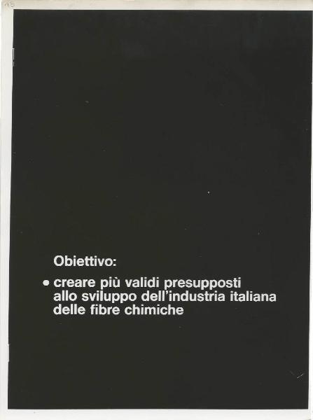 Milano - Fiera campionaria del 1973 - Padiglione Montedison - Riproduzione di pannello espositivo - Fibre chimiche - Obiettivo