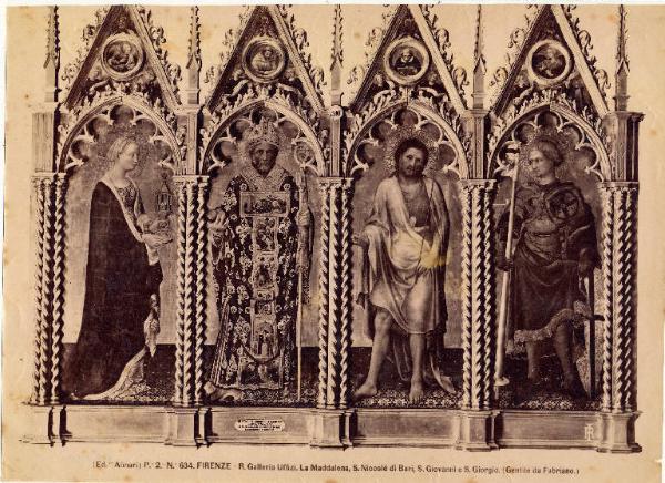 Dipinto - Maddalena, S. Nicola, S. Giovanni, S. Giorgio - Gentile da Fabriano - Firenze - Galleria degli Uffizi