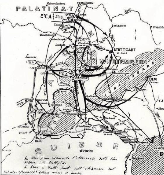 Guerra mondiale, seconda - Legione straniera - Carta della battaglia Alsazia-Reno Danubio