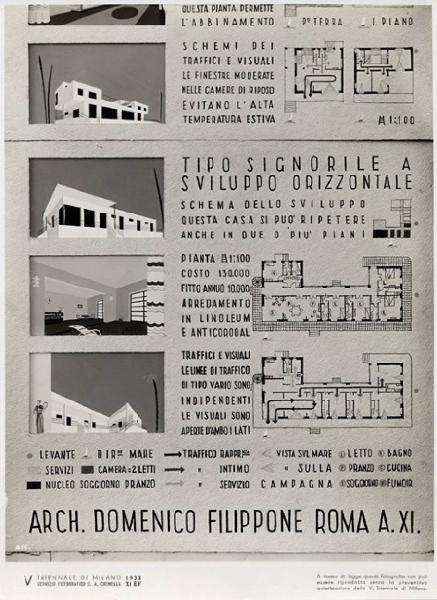 V Triennale - Mostra internazionale di architettura moderna - I° galleria dell'Italia - Progetti di edifici tipici - Case di abitazione - Villa al mare-case d'affitto stagionale di Domenico Filippone