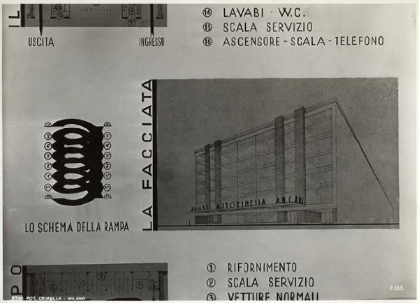 V Triennale - Mostra internazionale di architettura moderna - I° galleria dell'Italia - Progetti di edifici tipici - Autorimesse - Autorimessa urbana per 600 macchine di Michele Leonarduzzi