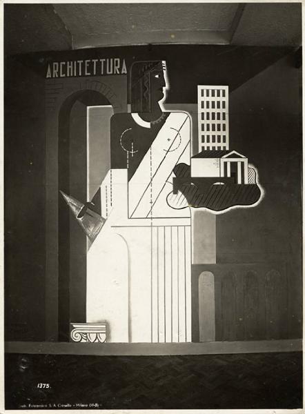 V Triennale - Mostra internazionale di architettura moderna - II° galleria dell'Italia - Scuole superiori di architettura - Pittuta murale "l'architettura" di Umberto Zimelli
