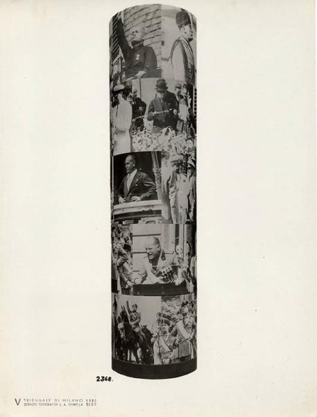 V Triennale - Mostre nel parco - Padiglione della stampa - Stampa italiana contemporanea - Fotomosaico cilindrico con foto di Benito Mussolini