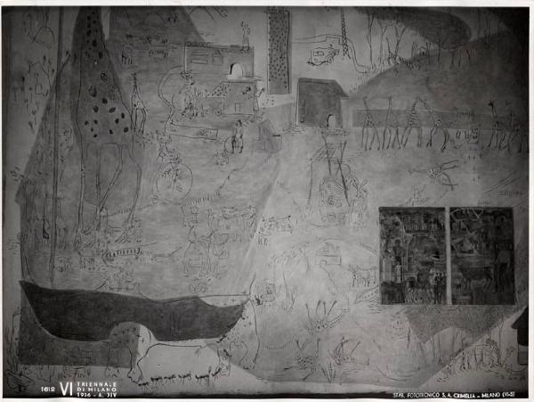 VI Triennale - Mostra delle Scuole d'arte - Istituto Superiore per le industrie artistiche di Monza - Grande parete a graffito colorato e bassorilievi in ceramica di Salvatore Fancello